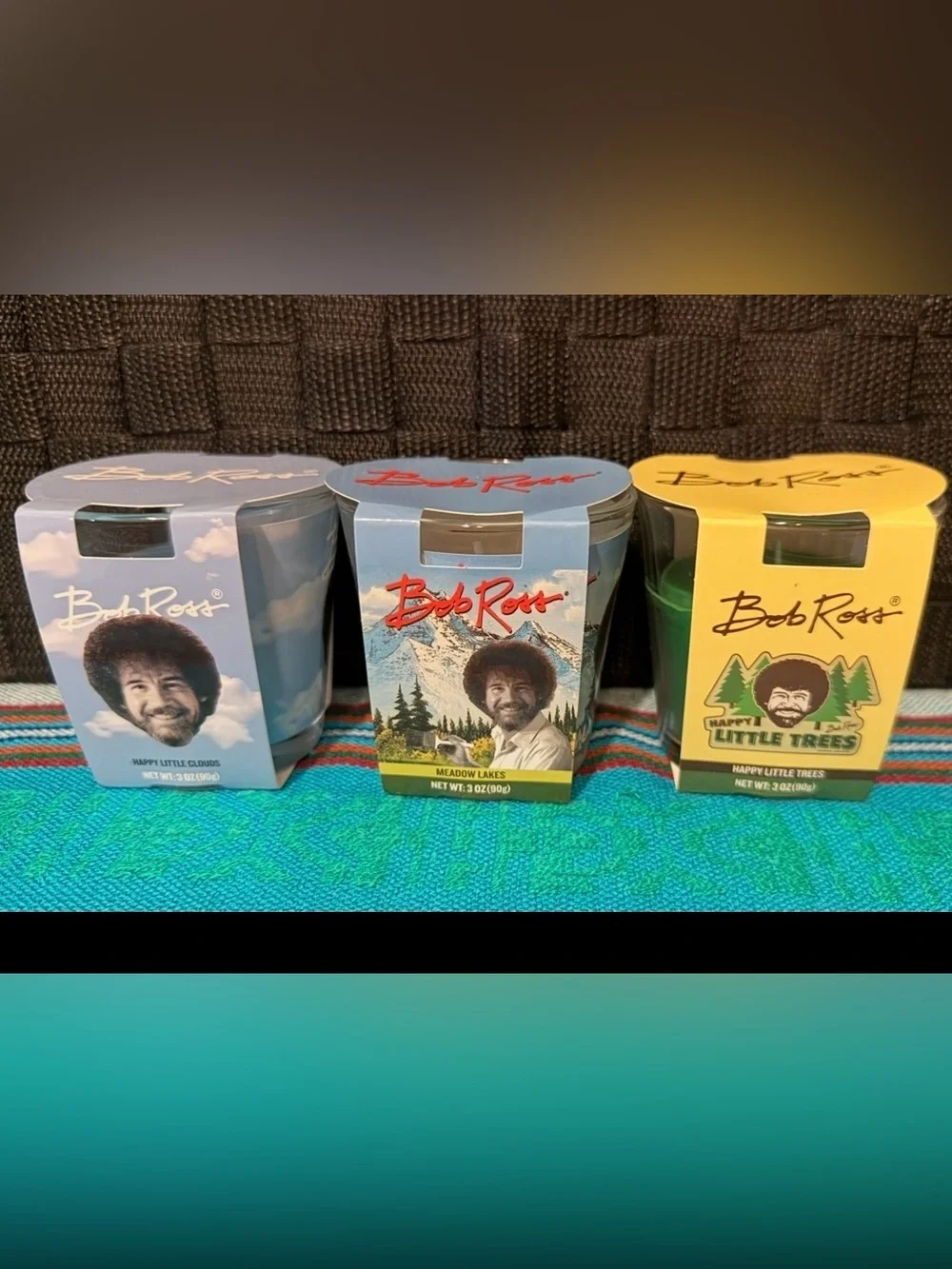 Bob Ross Scented 3 Candles Meadow Lakes, Little Trees, Happy Little Clouds 3oz